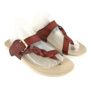Kunsto Womens Sandals Strappy Braided Faux Leather Slides Thong Brown 42 US 10